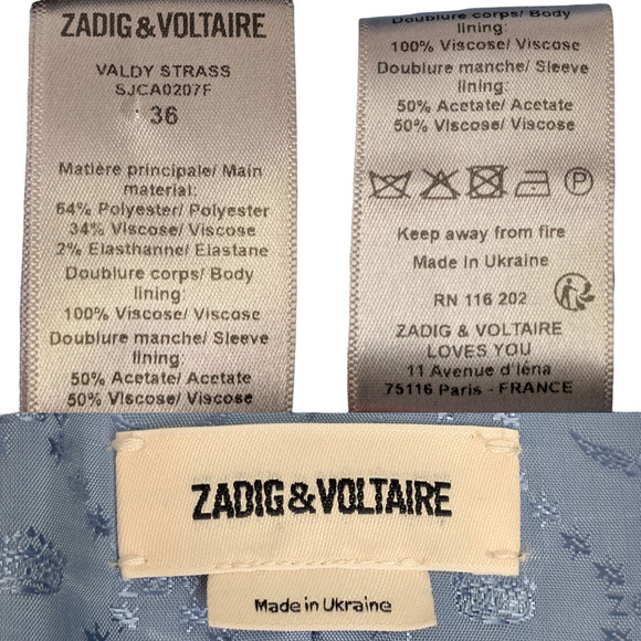 Zadig & Voltaire Valdy Strass Blue Crystal Embellished Back Blazer 36 Small - Picture 6 of 10